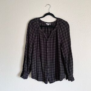 Beachlunchlounge Luna Green & Black Plaid Ruffle Cuff Blouse